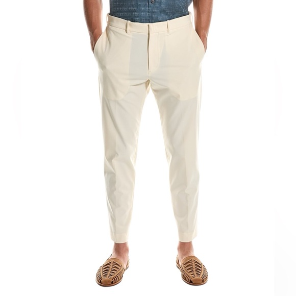 Theory Borough Tapered Leg Nylon Stretch Pants Cream Off White Waist Sz 34 NWT